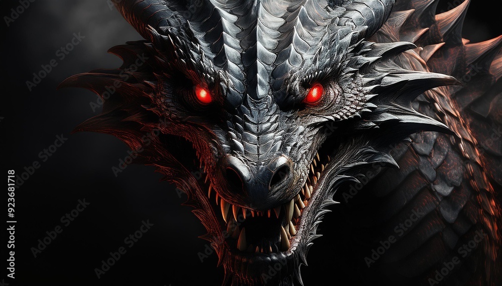 dragon head with red eyes glowing