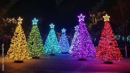 Vibrant Christmas tree. Capturing the essence of holiday celebration. Christmas and new year vibe. photo