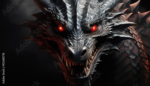 Obraz na płótnie dragon head with red eyes glowing w salonie
