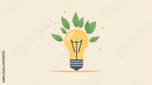 Tree sprouting from a light bulb, symbolizing ideas and development, flat design illustration