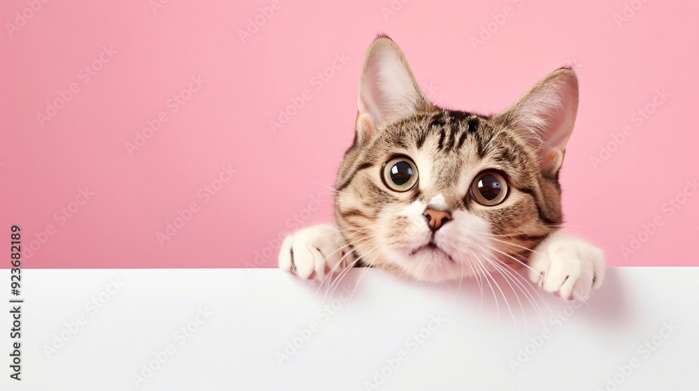 A little kitten is lying on a white board, looking at the viewer. A little kitten is lying on a white board, looking at the viewer.