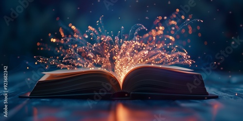 An open book with glowing pages and magical sparks, representing the power of storytelling to evoke emotions in readers. photo