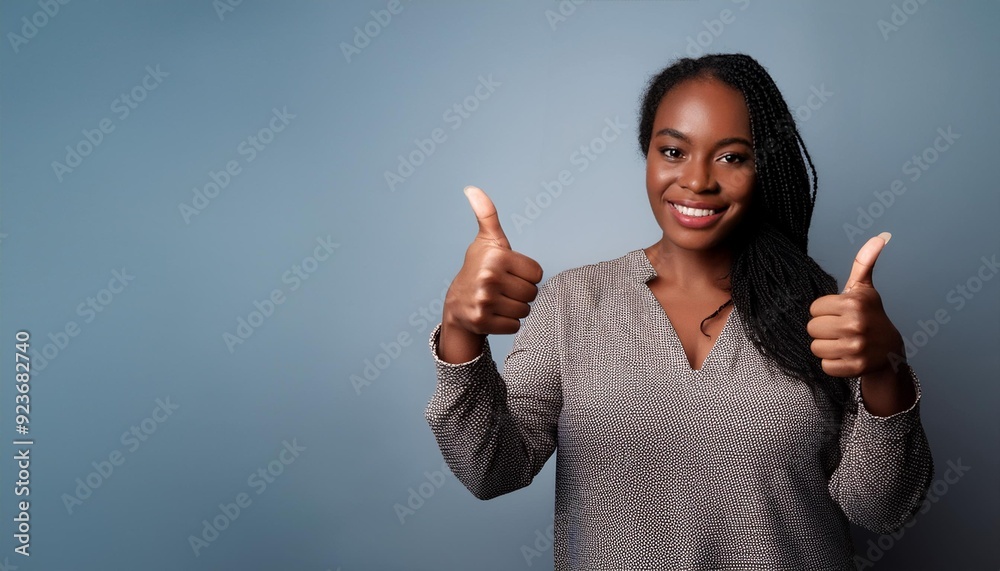 Portrait of a 35 -year -old cheerful woman, showing the thumbs up, likes and agree, generative IA Portrait of a 35 -year -old cheerful woman, showing the thumbs up, likes and agree, generative IA