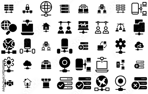 Set Of Network Ii Icons Silhouette Vector Logo Design Containing Data,Server,Database,Lan,Network Pictograms And Infographics Design Elements Vector Illustration