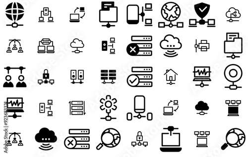 Mega Set Of Vector Network Ii Icons Silhouette Vector Logo Design Containing Lan,Server,Network,Database,Data Infographic Simple Vector Illustration Logo