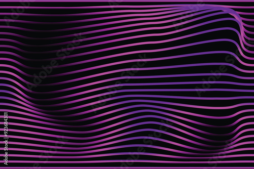 Lines abstract background black and colorful waves pattern. Abstract background. Optical illusion, wavy thin lines.