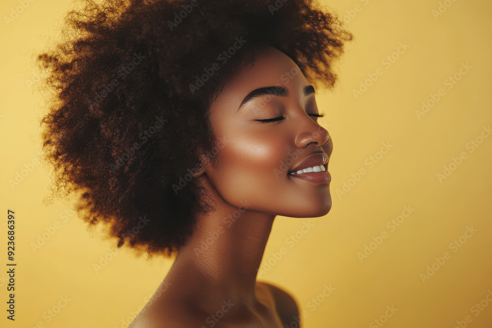 A close up of a black woman's face with her eyes closed A close up of a black woman's face with her eyes closed
