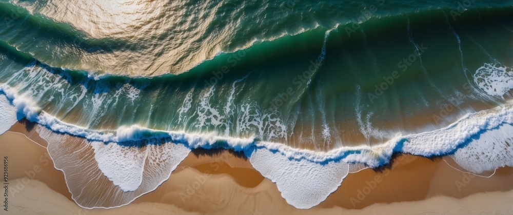 Aerial View of Ocean Waves Breaking on Sandy Beach Aerial View of Ocean Waves Breaking on Sandy Beach