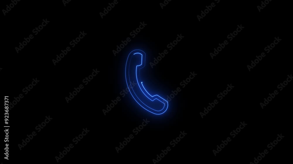 Glowing neon call icon animation and black background. Glowing neon call icon animation and black background.