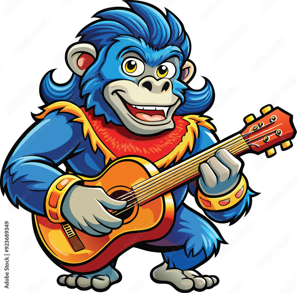 A gorilla playing a guitar cartoon illustration A gorilla playing a guitar cartoon illustration