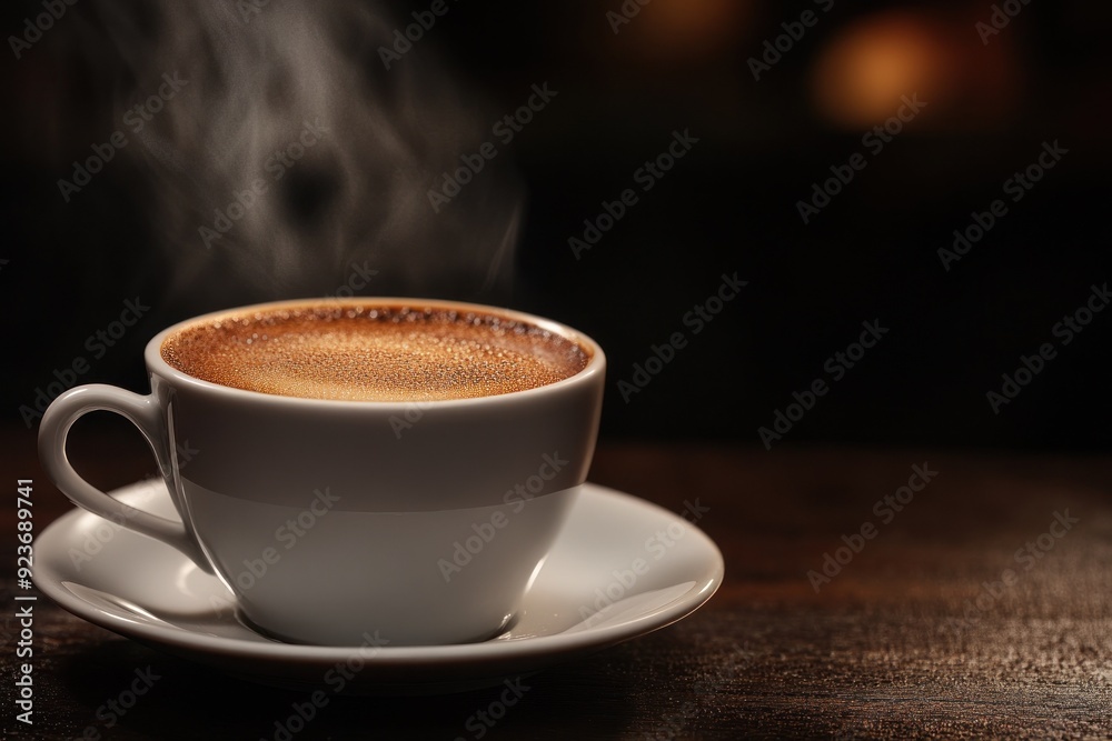 Steaming Cup of Coffee on a Wooden Table Steaming Cup of Coffee on a Wooden Table