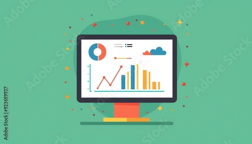 Ecommerce analytics, tracking sales data, flat design illustration