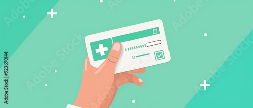 Health insurance card, coverage details, flat design illustration
