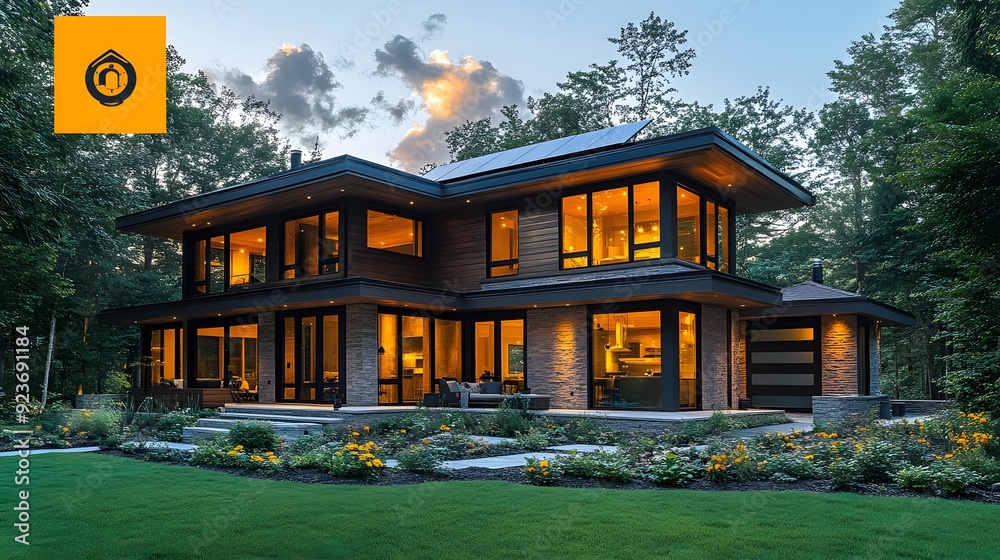 Modern Smart Home Exterior: A 16:9 view of a modern smart home exterior ...