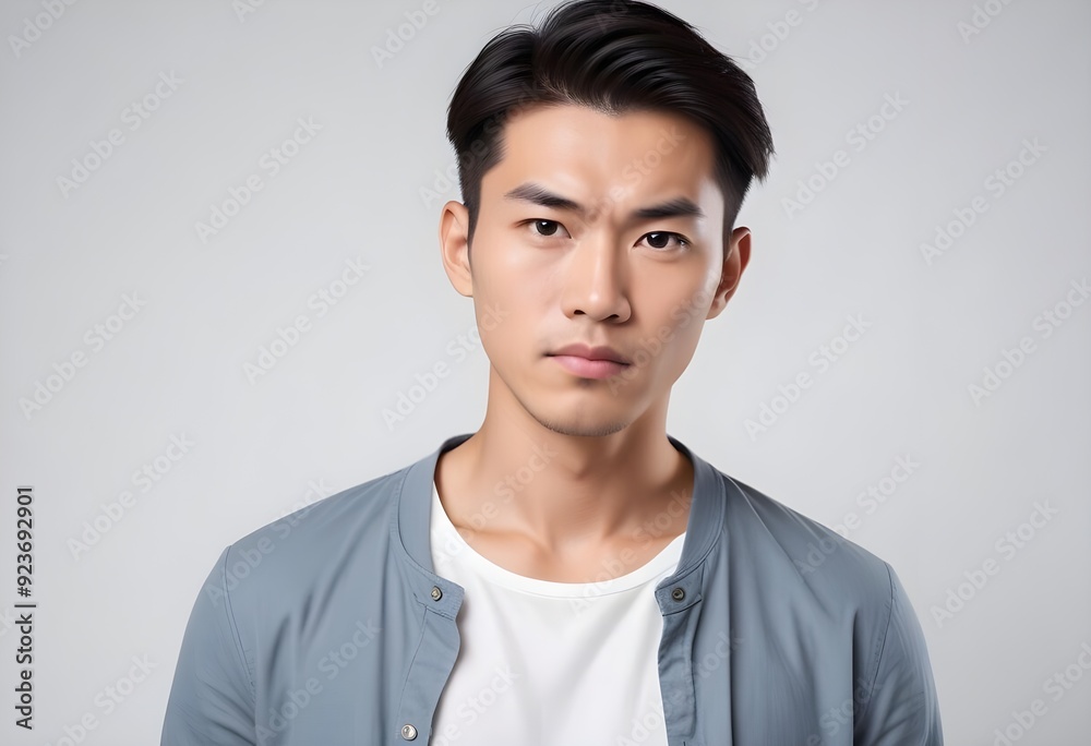 portrait of a man in a gray shirt and white T-shirt