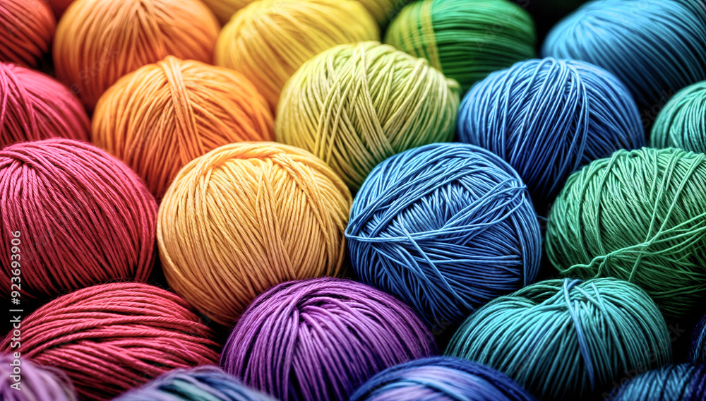 A colorful array of yarn balls in a spectrum of vibrant hues, neatly arranged, showcasing the beauty and variety in knitting materials. A colorful array of yarn balls in a spectrum of vibrant hues, neatly arranged, showcasing the beauty and variety in knitting materials.