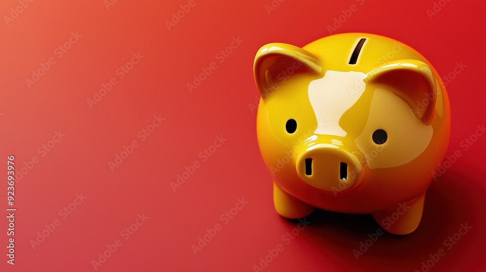 Vivid yellow Piggy bank red background Vivid yellow Piggy bank red background