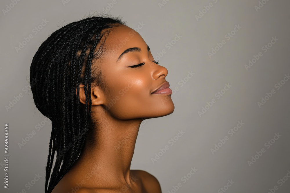 A close up of a black woman's face with her eyes closed A close up of a black woman's face with her eyes closed