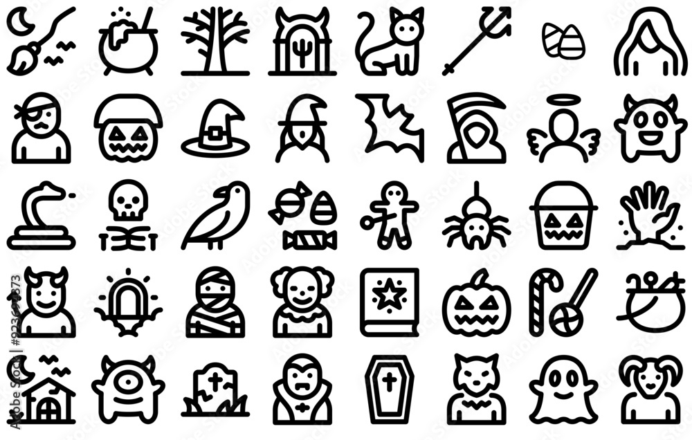 A Collection Of Halloween Jumpicon Bold Line Icons Web Header Banner Design Containing Scary,Halloween,Sweet,Spooky,Horror Pictograms And Infographics Design Elements Vector Illustration A Collection Of Halloween Jumpicon Bold Line Icons Web Header Banner Design Containing Scary,Halloween,Sweet,Spooky,Horror Pictograms And Infographics Design Elements Vector Illustration
