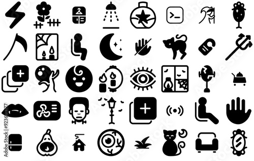 Mega Set Of Vector Halloween Isolated Silhouette Solid Icons With Dracula,Horror,Halloween,Scary,Vampire Pictograms And Infographics Design Elements Vector Illustration