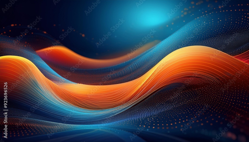 Abstract blue and orange base with soft lines and points in the background cente, generative IA Abstract blue and orange base with soft lines and points in the background cente, generative IA