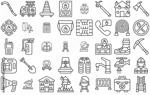 A Collection Of Firefighter Icons Collection Isolated Silhouette Solid Icons Including Water,Rescue,Safety,Emergency,Tool Vector Icon Set Linear Pictogram Pack