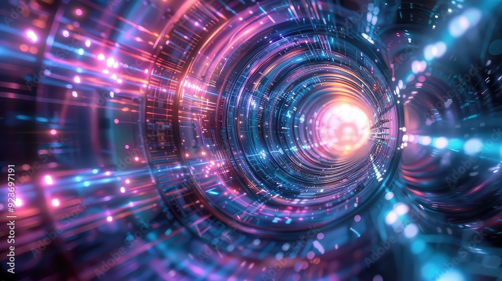 Abstract digital tunnel with glowing lights and vibrant colors. Perfect for futuristic and technology themes. Abstract digital tunnel with glowing lights and vibrant colors. Perfect for futuristic and technology themes.