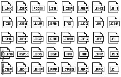 Mega Set Of Vector File Formats And Extensions Icons Silhouette Vector Logo Design Containing File,Format,Extension,Programming,Database Solid Icon Collection. Vector Illustration