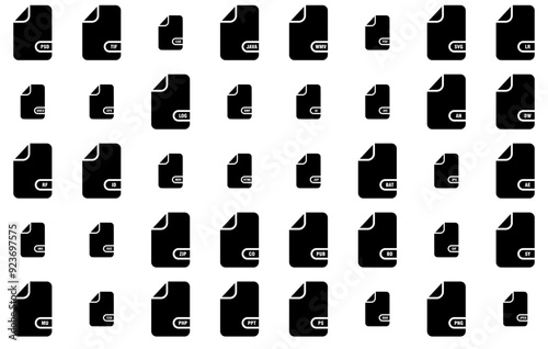 Set Of Linear File Format Collection Solid Icons Silhouette Vector Logo Design Containing Sheet,Document,File-Format,Archive,Paper Vector Illustration Linear Pictogram Pack