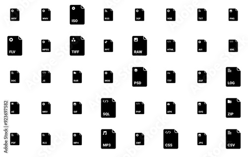 A Collection Of File Format Vector Symbols Apps, Websites Ui Designs Suitable For File,Document,Mkv,Extension,Format Stroke Icon Collection. Vector Illustration