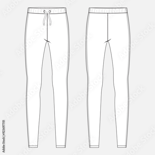 Jogger sweatpants technical drawing fashion flat sketch vector illustration template for ladies. Apparel leggings mock up cad