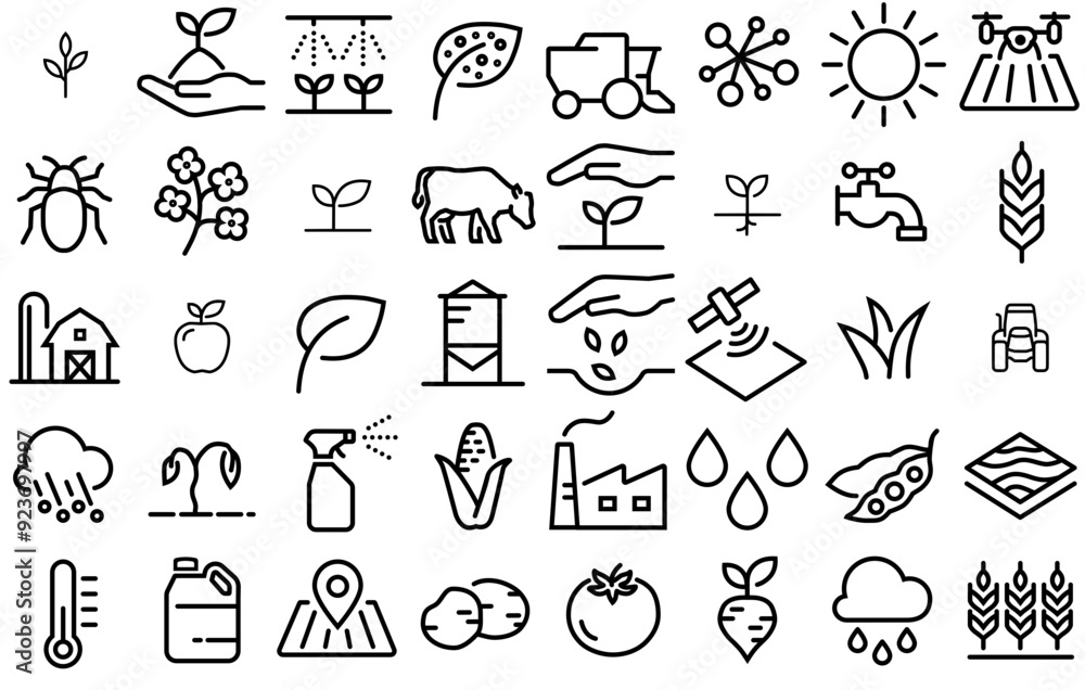 A Collection Of Farming Isolated Silhouette Solid Icons With Nature,Crop,Food,Watering,Farming Business Infographic Elements Logo Vector Illustration A Collection Of Farming Isolated Silhouette Solid Icons With Nature,Crop,Food,Watering,Farming Business Infographic Elements Logo Vector Illustration