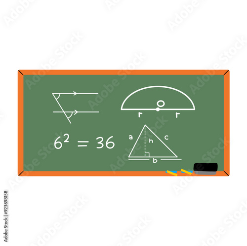 Hand drawn math signs on chalk board. Graphic and formula, mathematical, geometric or physic doodle on blackboard, neoteric vector symbols