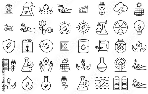 Wallpaper Mural A Collection Of Energy Isolated Silhouette Solid Icons With Clean-Energy,Hand,Present,Renewable-Energy,Electricity Set Vector Flat Line Icons Torontodigital.ca