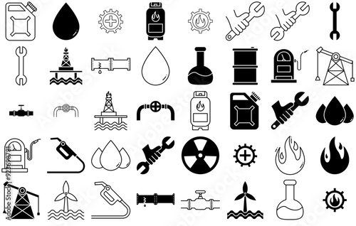 Set Of Engineering Vector Symbols Apps, Websites Ui Designs Suitable For Oil,Gasoline,Water,Fuel,Liquid Business Infographic Elements Logo Vector Illustration