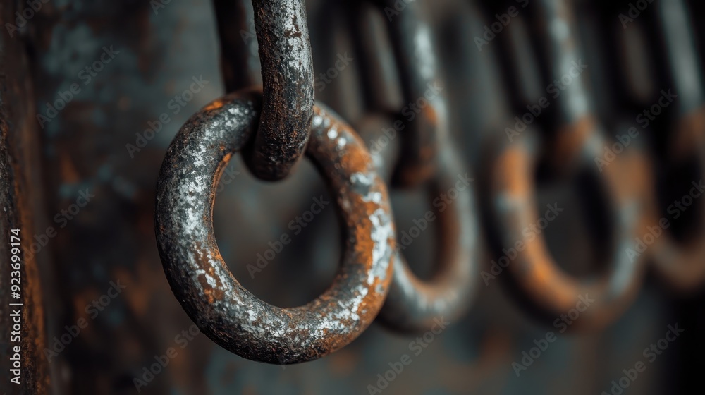 A close-up shot of rusty metal chain links hanging in a linear pattern, highlighting the decay and detailing the textures and colors of weathered steel. A close-up shot of rusty metal chain links hanging in a linear pattern, highlighting the decay and detailing the textures and colors of weathered steel.