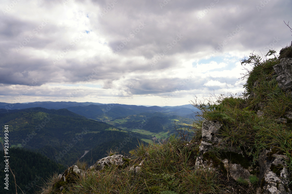 Autumn Pieniny, view from Three Crowns, cloudy day Autumn Pieniny, view from Three Crowns, cloudy day