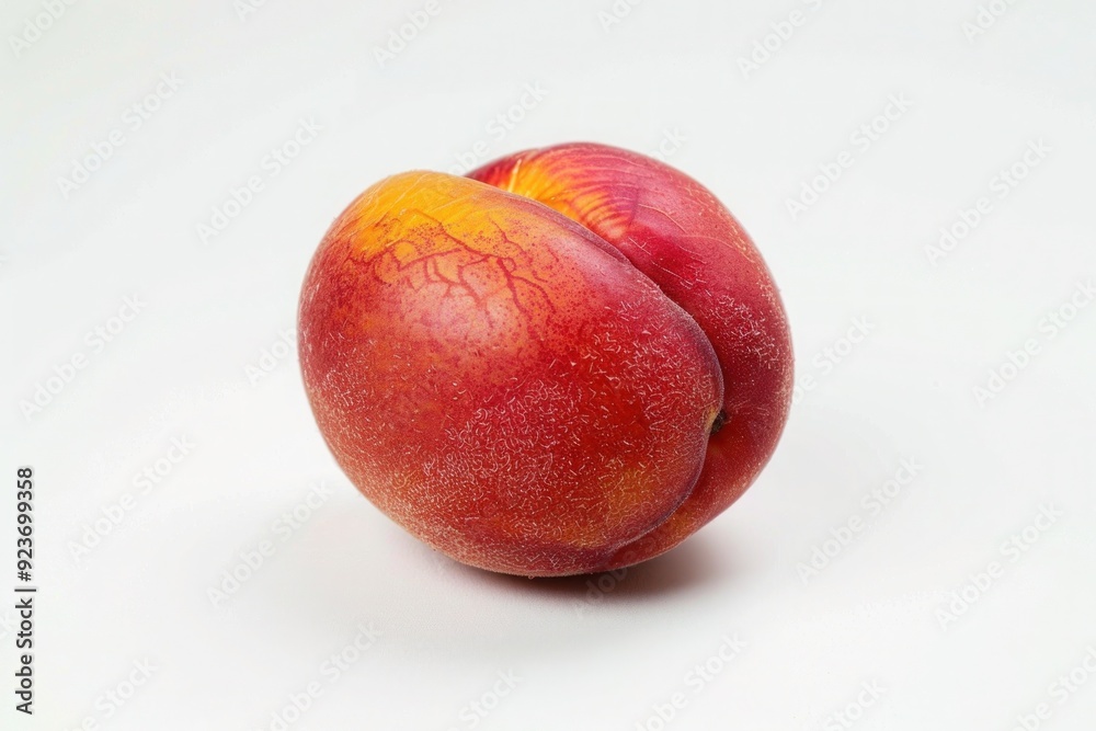 A ripe, juicy nectarine with a smooth red and yellow skin, isolated on a pure white background A ripe, juicy nectarine with a smooth red and yellow skin, isolated on a pure white background