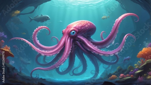 kara the kindhearted kraken a giant squid with a gentl game concept cartoon