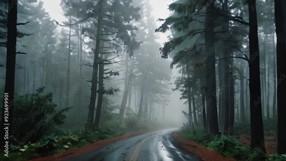 Rainy Road Winding Through a Misty Forest Rainy Road Winding Through a Misty Forest