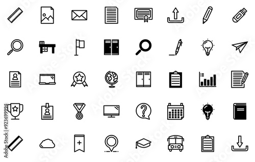 Set Of Education And School Vector Symbols Apps, Websites Ui Designs Suitable For File,Stationery,Save,Write,Best Vector Illustration Linear Pictogram Pack