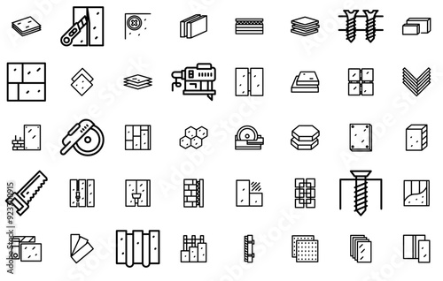 A Collection Of Drywall Icons Web Header Banner Design Containing Home,Building,Drywall,Wall,House Vector Icon Set Linear Pictogram Pack