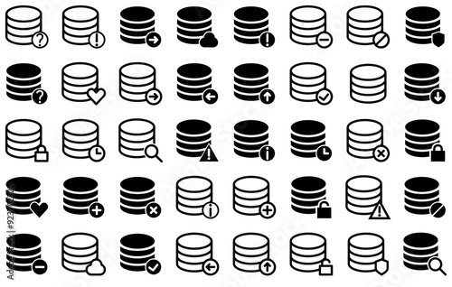 Mega Set Of Vector Database Icons Collection Isolated Silhouette Solid Icons Including Hardware,Server,Database-Model,Databank,Sources Vector Illustration Linear Pictogram Pack