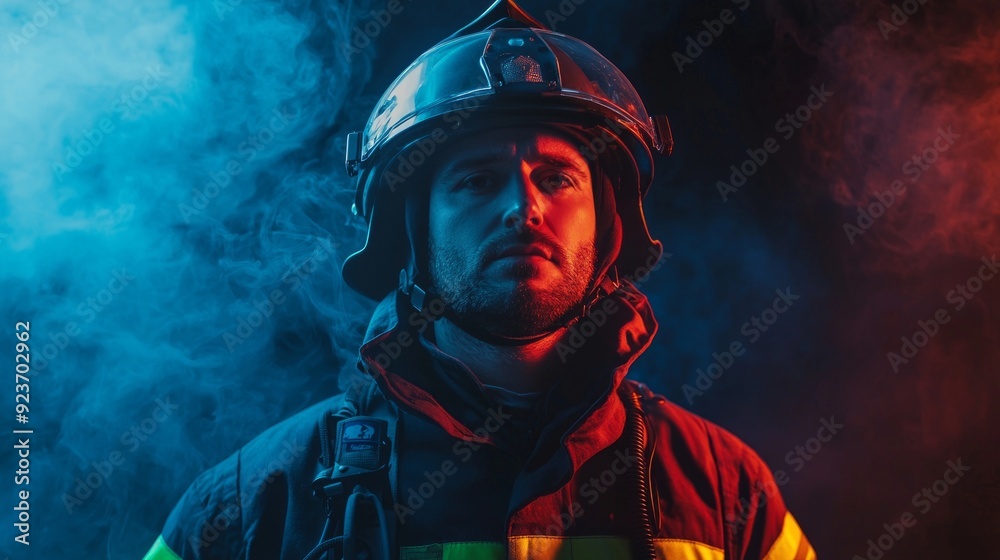 Professional firefighter dressed in special uniform