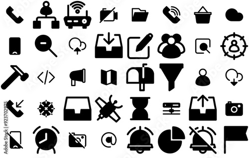 Mega Set Of Vector Creatype User Interface 2020 Glyph Icons Web Header Banner Design Containing User-Interface,Mail,Server,Cloud,Phone Solid Icon Collection. Vector Illustration