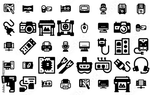 Set Of Computer Component X32 Solidline Vector Symbols Apps, Websites Ui Designs Suitable For Digital,Device,Electronic,Computer,Hardware Business Infographic Elements Logo Vector Illustration photo