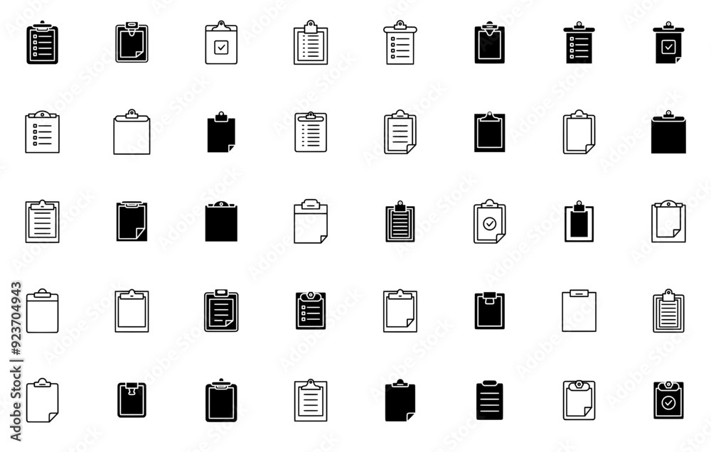 Set Of Clipboard Icons Collection Isolated Silhouette Solid Icons Including Document,Clipboard,Form,Paper,Office Set Vector Flat Line Icons