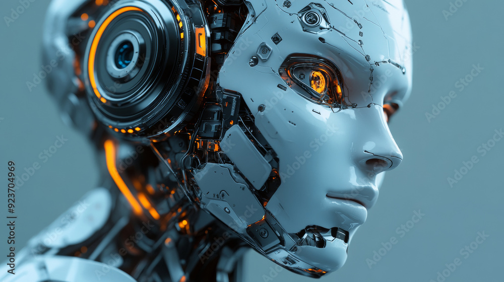 Experience cutting-edge technology with our engaging AI-robot face stock photo. This carefully designed image skillfully merges the subtle realism of human features. Experience cutting-edge technology with our engaging AI-robot face stock photo. This carefully designed image skillfully merges the subtle realism of human features.