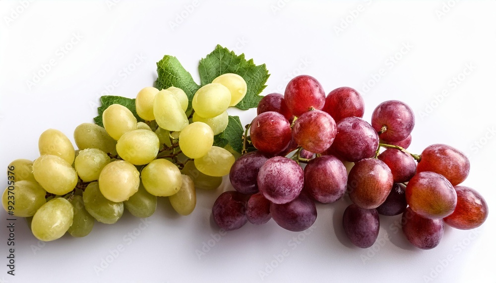 Upper view far from fresh and succulent grapes mature in the white background, generative IA Upper view far from fresh and succulent grapes mature in the white background, generative IA
