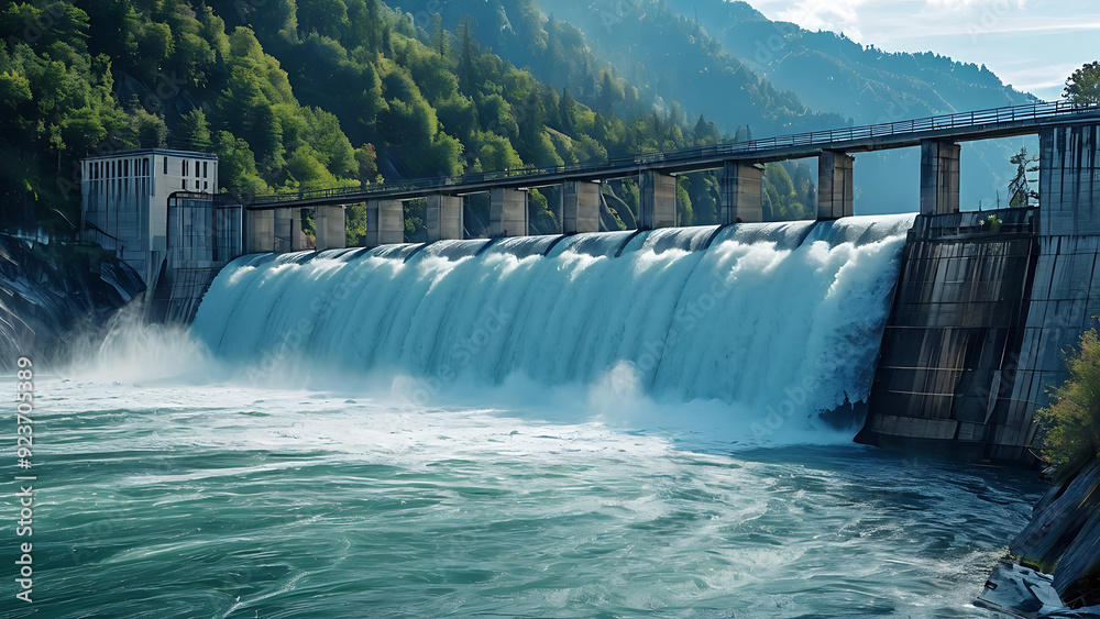 Hydroelectric dam with flowing water
Hydroelectric dam with flowing water